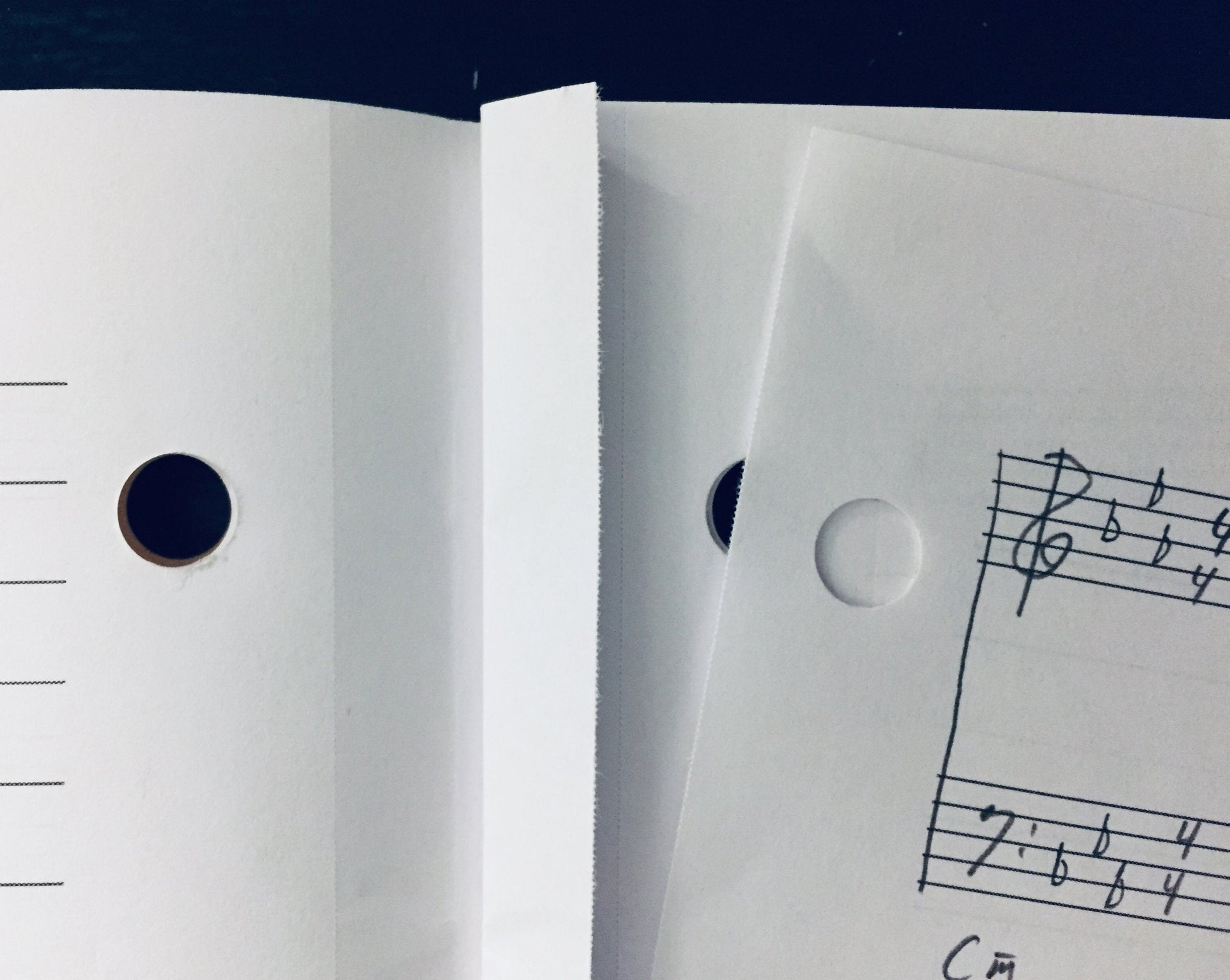 Musician's staff paper notebook, slim ruled edition, perforation detail